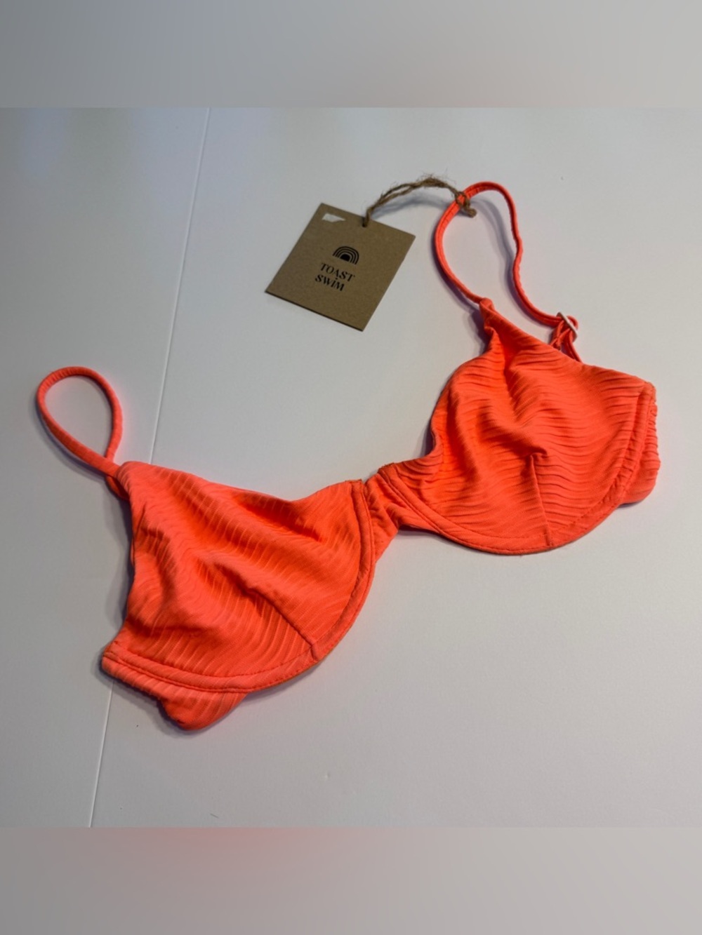 Toast Swim Tangelo Wave Underwire Bikini Top Size M Ribbed Neon Orange Swimwear